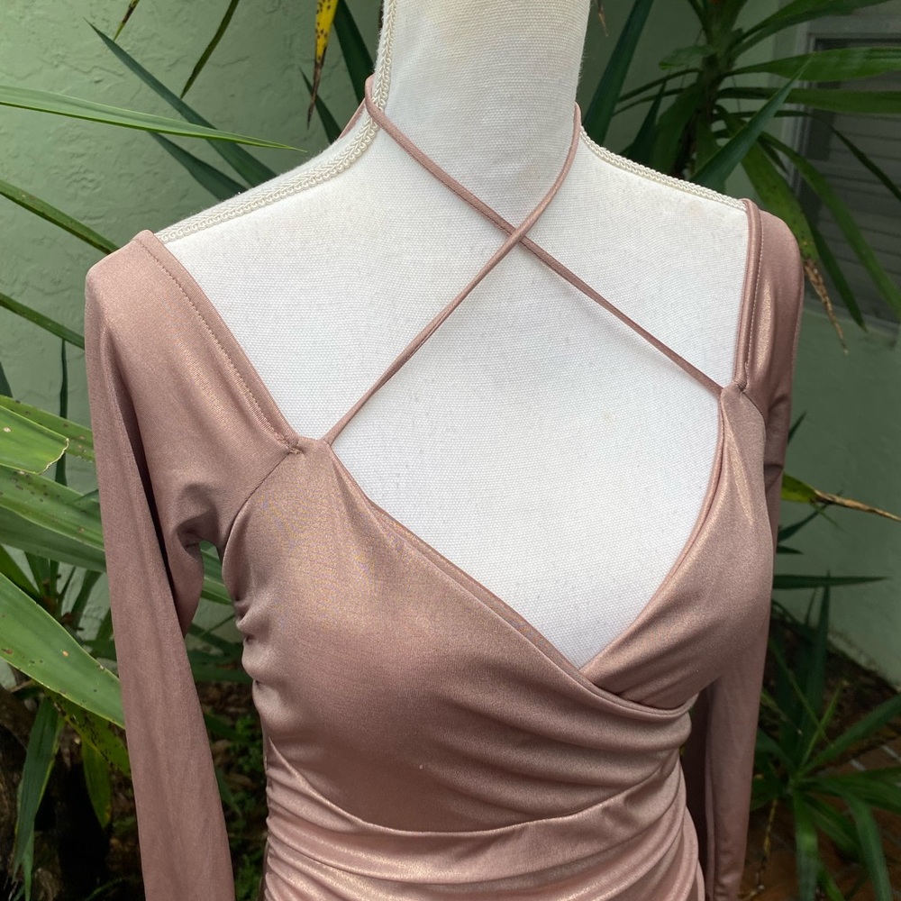 Bronze Metallic Ruched Dress - Picture 4 of 10